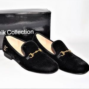 Men's Black Velvet Loafer shoes with gold Buckle